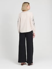 Finery Neutral Stripe Karlee Cotton Stripe Embroidered Tie Front Top - Image 2 of 4