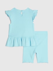 River Island Blue Peplum Bow Top & Rib Shorts Set - Image 2 of 5