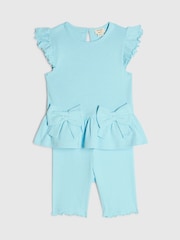 River Island Blue Peplum Bow Top & Rib Shorts Set - Image 3 of 5