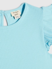 River Island Blue Peplum Bow Top & Rib Shorts Set - Image 4 of 5