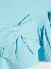 River Island Blue Peplum Bow Top & Rib Shorts Set - Image 5 of 5