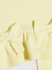River Island Yellow Peplum Bow Top & Rib Shorts Set - Image 4 of 5