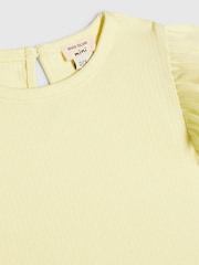 River Island Yellow Peplum Bow Top & Rib Shorts Set - Image 5 of 5