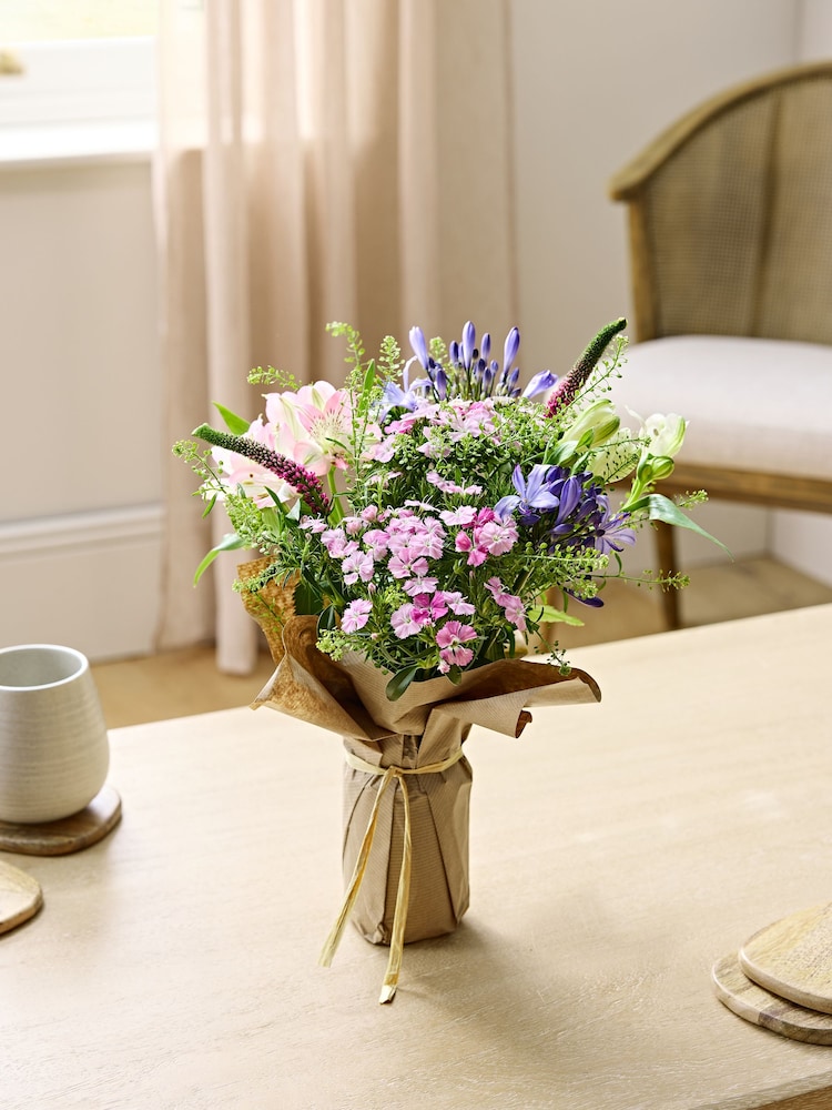Summer Posy with Veronica and Brodea Fresh Flower Bouquet With Vase - Image 1 of 5