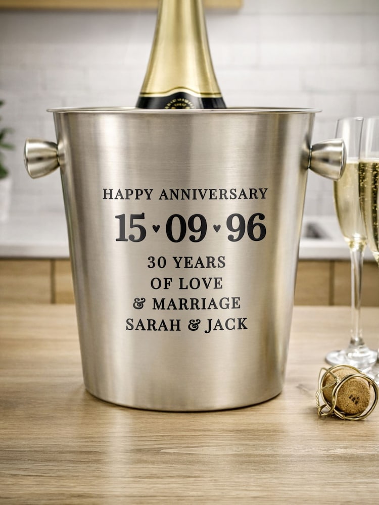 Personalised Personalised Anniversary Stainless Steel Ice Bucket Gift Set by PMC - Image 1 of 3