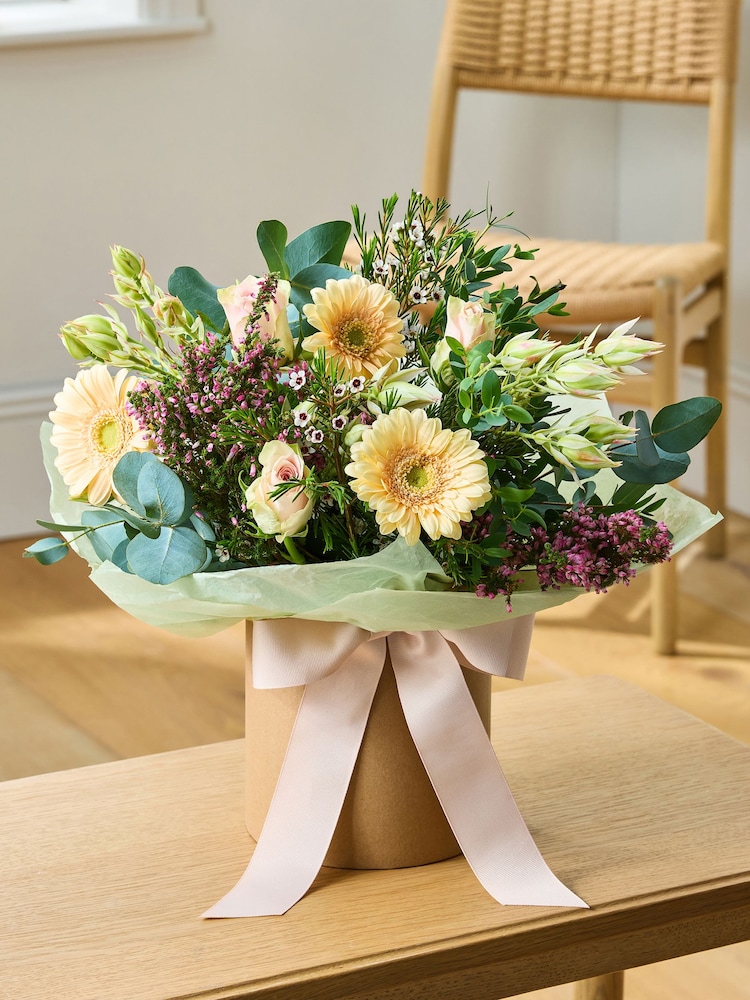 Summer Pastel Mix Flower Bouquet in Hatbox - Image 1 of 4