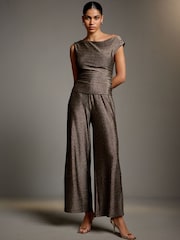 Gold Wide Leg Lurex Trousers - Image 1 of 8