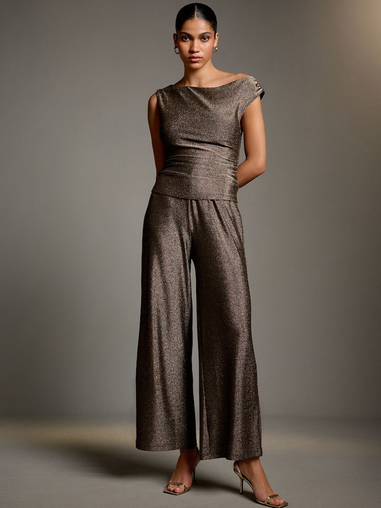 Gold Wide Leg Lurex Trousers - Image 1 of 8 Gold Wide Leg Lurex Trousers - Image 1 of 8