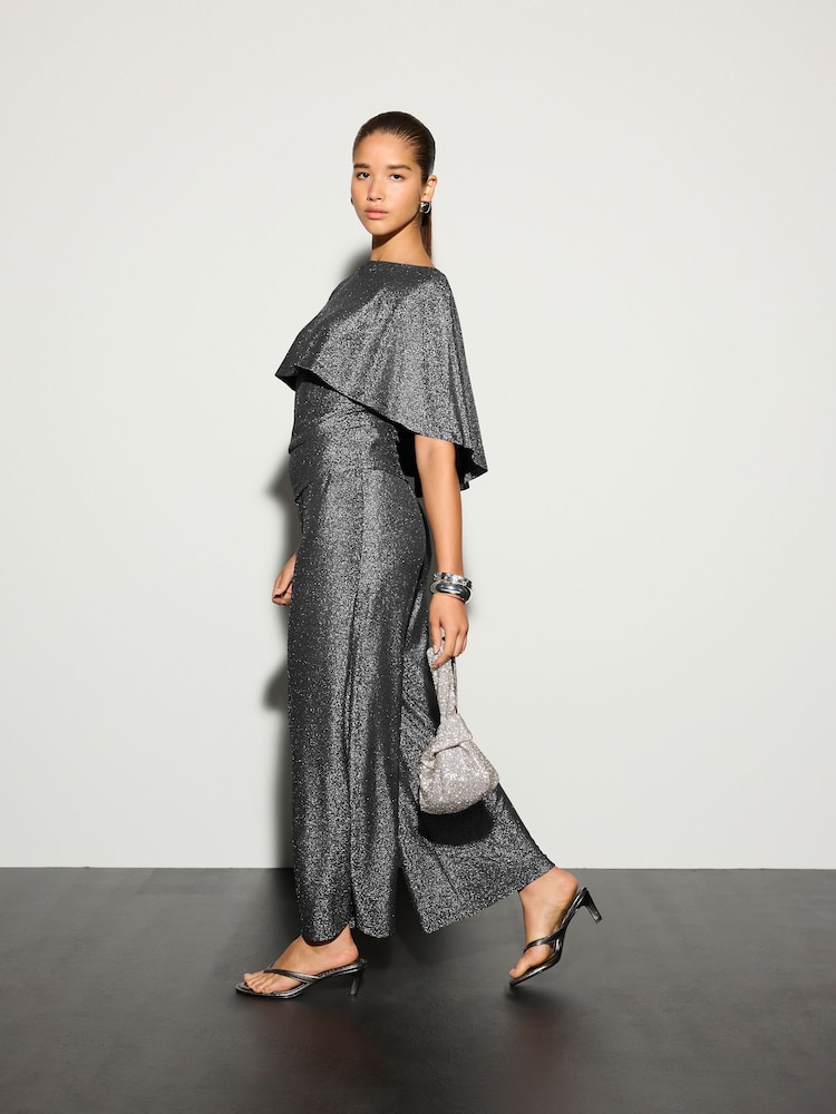 Silver Wide Leg Lurex Trousers - Image 1 of 7 Silver Wide Leg Lurex Trousers - Image 1 of 7