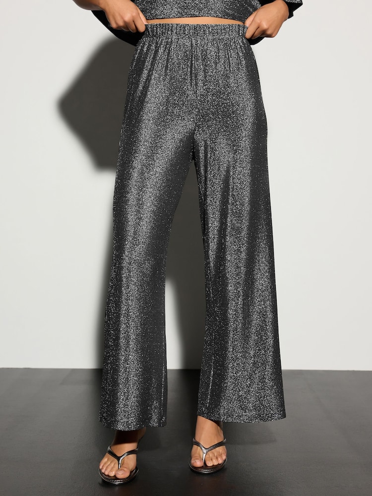 Silver Wide Leg Lurex Trousers - Image 2 of 7 Silver Wide Leg Lurex Trousers - Image 2 of 7