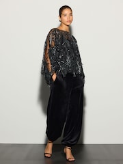 Negro/plateado - Tassel Embellished Long Sleeved Cape Top - Imagen 2 de 6