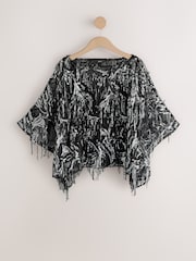 Black/Silver Tassel Embellished Long Sleeved Cape Top - Image 7 of 9