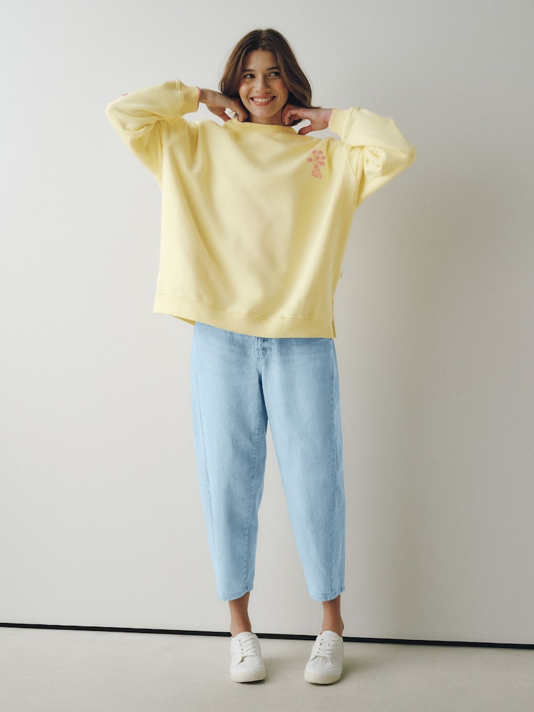 Little Bird by Jools Oliver Yellow Pink Embroidery Oversized Crew Neck Sweatshirt - Image 2 of 6