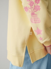 Little Bird by Jools Oliver Yellow Pink Embroidery Oversized Crew Neck Sweatshirt - Image 5 of 6