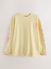 Little Bird by Jools Oliver Yellow Pink Embroidery Oversized Crew Neck Sweatshirt - Image 6 of 6
