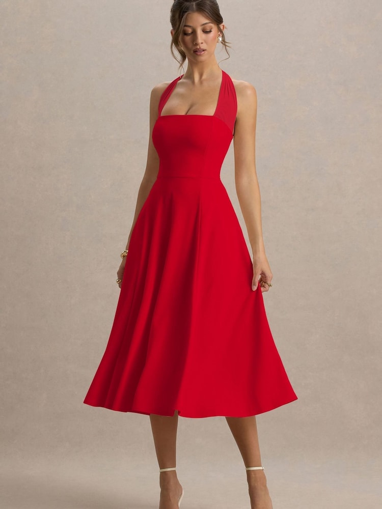 Club L London Red Auburn |Halter Skater Midi Dress - Image 1 of 5