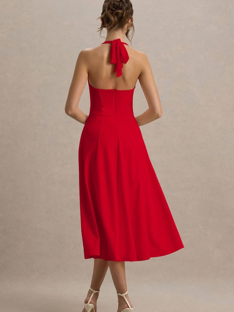 Club L London Red Auburn |Halter Skater Midi Dress - Image 2 of 5