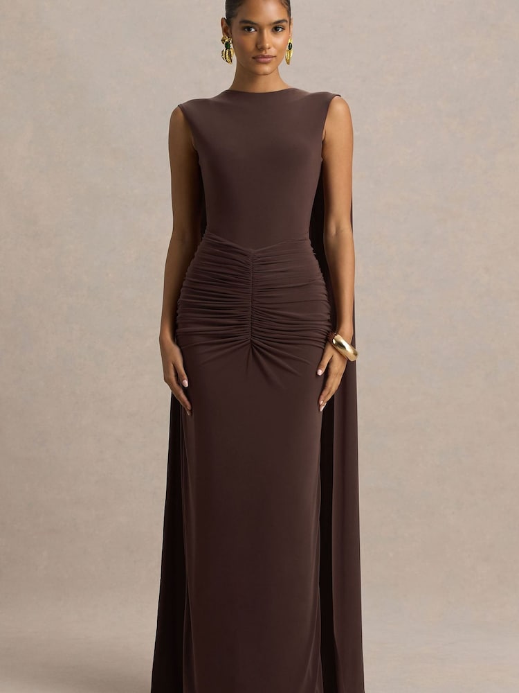 Buy Club L London Brown Premiere Boat-Neck Maxi Dress With Cape Sleeves And  Open-Back from the Next UK online shop