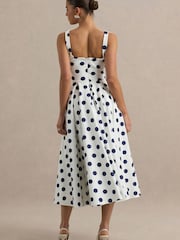 Club L London Navy Blue Polka Dot Strappy Volume Hem Midi Dress - Image 2 of 7
