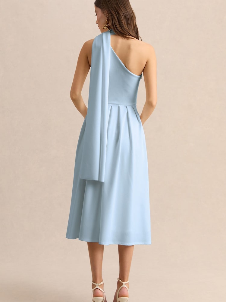 Club L London Blue Odette Asymmetric Neck Midi Dress With Scarf - Image 2 of 4