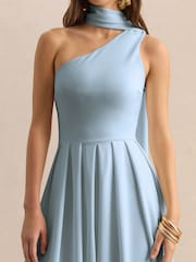 Club L London Blue Odette Asymmetric Neck Midi Dress With Scarf - Image 4 of 4