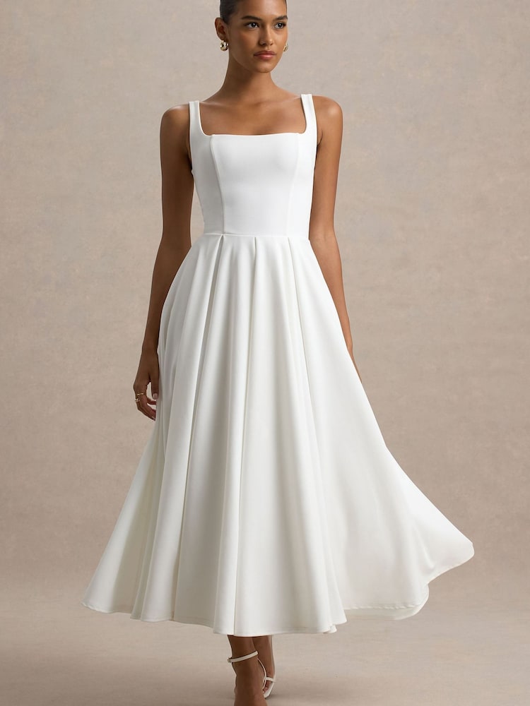 Club L London White Strappy Volume Hem Midi Dress - Image 1 of 6