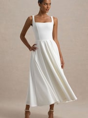 Club L London White Strappy Volume Hem Midi Dress - Image 4 of 6