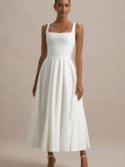 Club L London White Strappy Volume Hem Midi Dress - Image 5 of 6