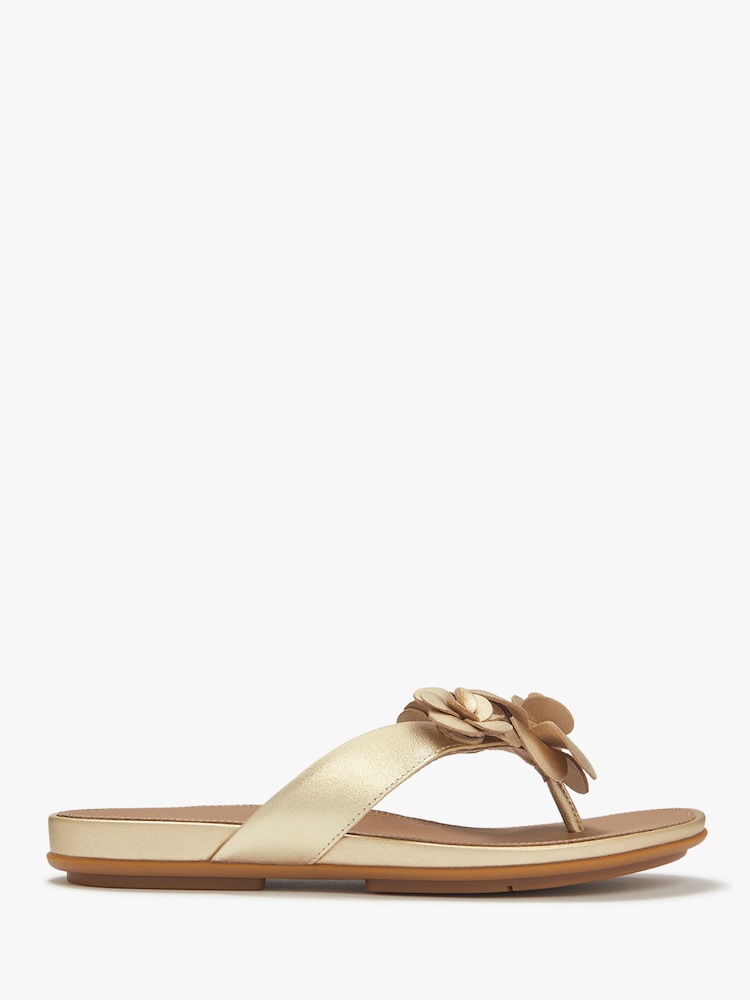 FitFlop Gold Gracie Flower Leather Flip Flops - Image 2 of 2 FitFlop Gold Gracie Flower Leather Flip Flops - Image 2 of 2