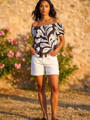 Roman Black Abstract Print Bardot Top - Image 1 of 4