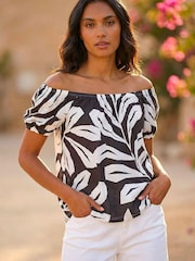 Roman Black Abstract Print Bardot Top - Image 2 of 4