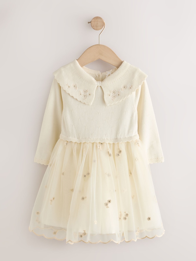 Ecru Occassion Bow Collar Dress (3mths-10yrs) - Image 1 of 4