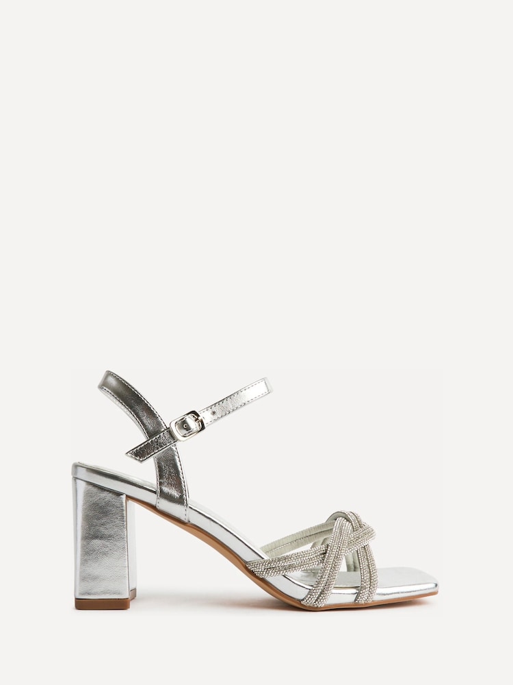 Linzi Silver Gemini Diamante Block Heeled Sandals - Image 2 of 6 Linzi Silver Gemini Diamante Block Heeled Sandals - Image 2 of 6