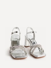 Linzi Silver Gemini Diamante Block Heeled Sandals - Image 3 of 6