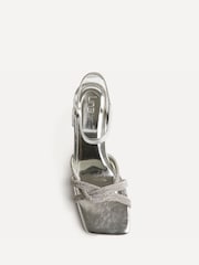 Linzi Silver Gemini Diamante Block Heeled Sandals - Image 4 of 6