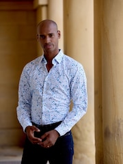 Skopes Blue Luxury Cotton Tailored Fit Formal Floral Design Shirt - Image 1 of 7