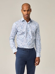 Skopes Blue Luxury Cotton Tailored Fit Formal Floral Design Shirt - Image 3 of 7