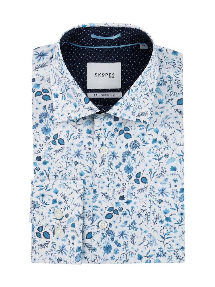 Skopes Blue Luxury Cotton Tailored Fit Formal Floral Design Shirt - Image 7 of 7 Skopes Blue Luxury Cotton Tailored Fit Formal Floral Design Shirt - Image 7 of 7