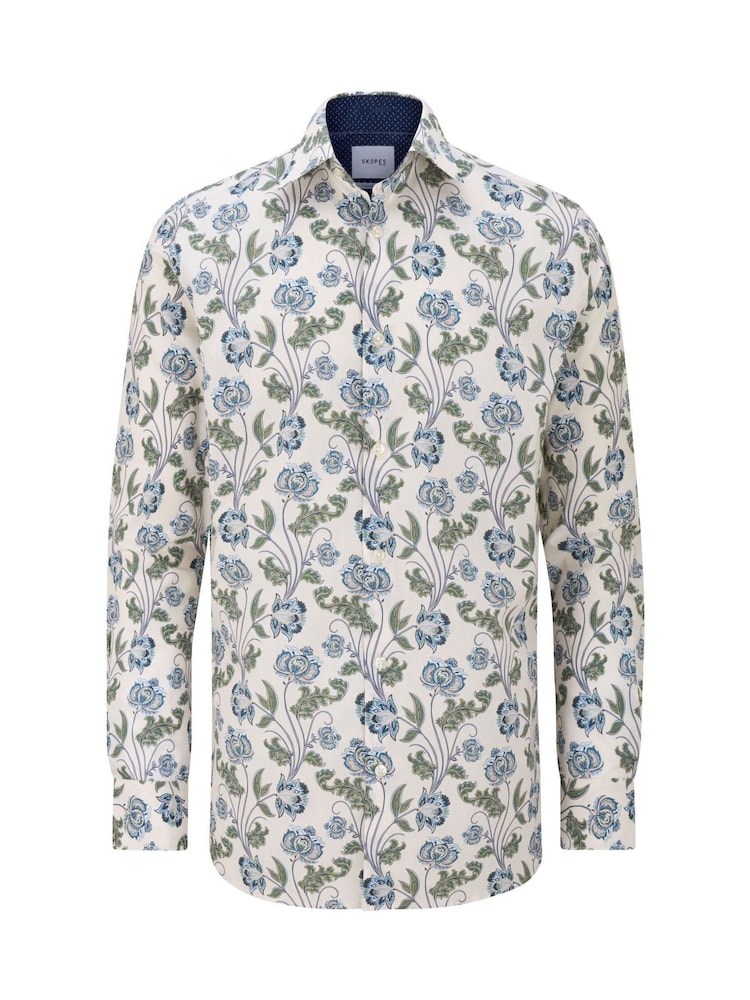 Skopes Green Luxury Cotton Tailored Fit Formal Floral Design Shirt - Image 2 of 4 Skopes Green Luxury Cotton Tailored Fit Formal Floral Design Shirt - Image 2 of 4