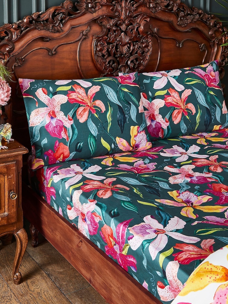 Joe Browns Green Orchid Oasis Cotton Sateen Matching Bedding - Image 1 of 3