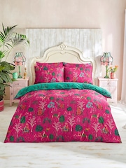 Joe Browns Green or Pink Wonderful Wanderlust Cotton Reversible Duvet Cover and Pillowcase Set - Image 2 of 6