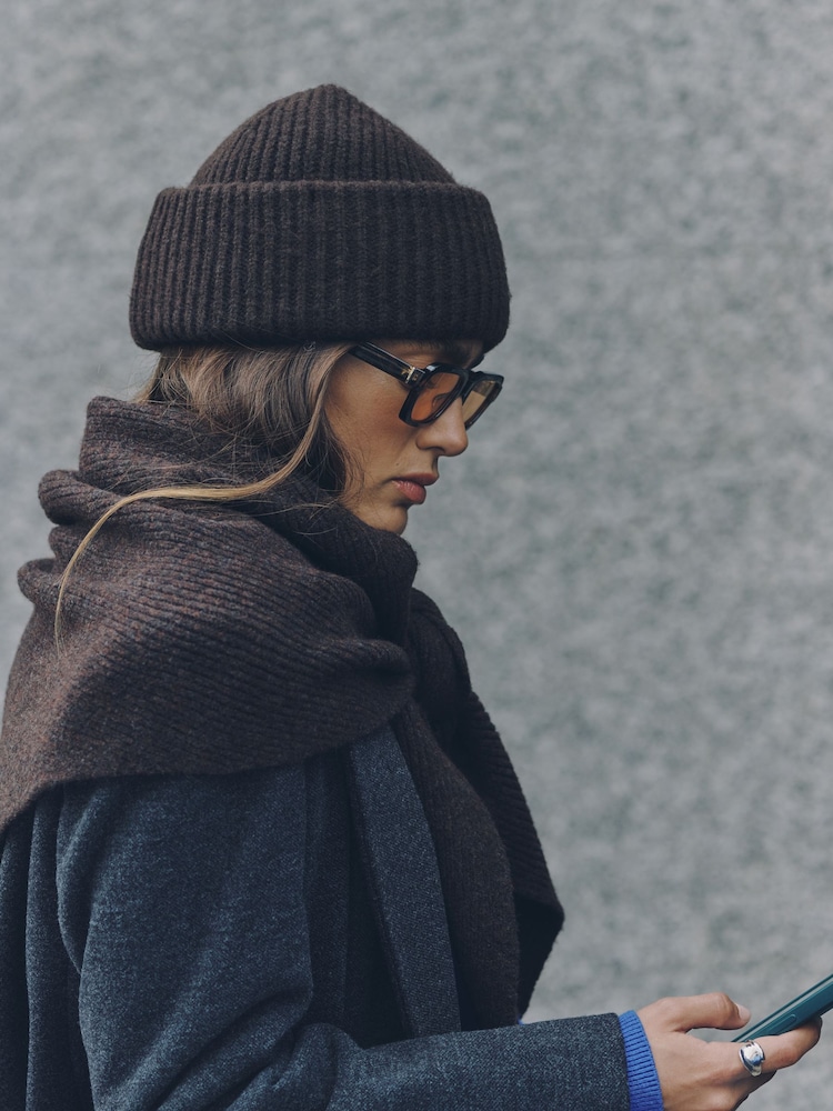 Chocolate Brown Ribbed Beanie Hat - Image 1 of 5