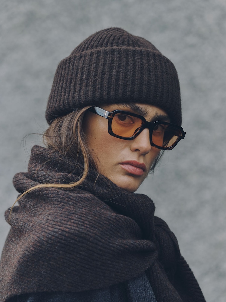 Chocolate Brown Ribbed Beanie Hat - Image 2 of 5