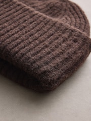 Chocolate Brown Ribbed Beanie Hat - Image 4 of 5