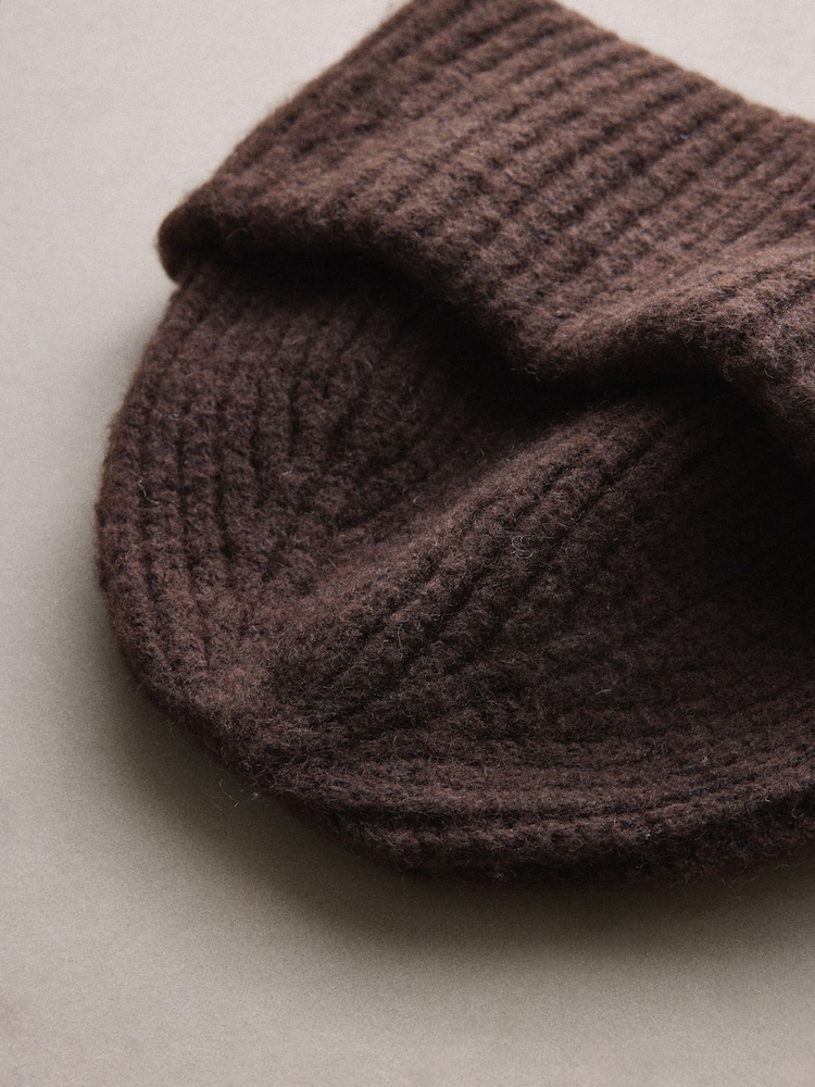 Chocolate Brown Ribbed Beanie Hat - Image 5 of 5