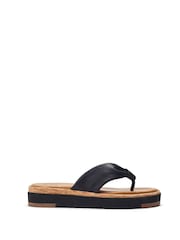 Moda in Pelle Black Kadence Leather Toe Post Low Wedge Sandals - Image 1 of 4