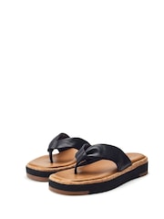 Moda in Pelle Black Kadence Leather Toe Post Low Wedge Sandals - Image 2 of 4