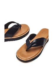 Moda in Pelle Black Kadence Leather Toe Post Low Wedge Sandals - Image 4 of 4