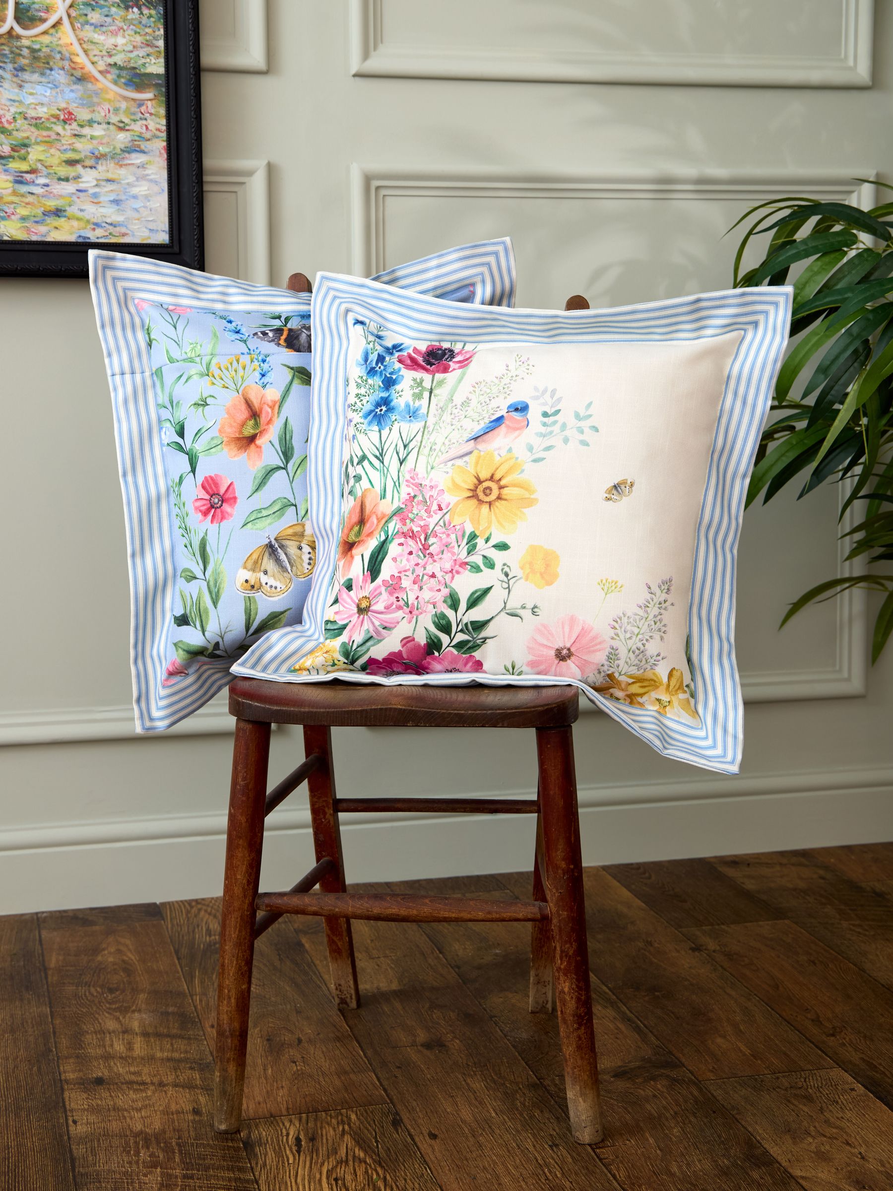 Joe Browns Spring Meadows Floral Reversible Cushion With Oxford Edge in Blue | Size: 55cm x 55cm - Image 2