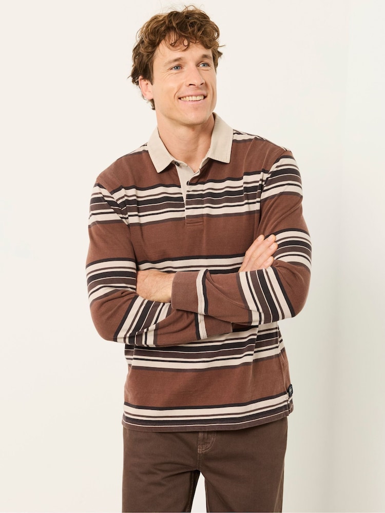 FatFace Brown Long Sleeve Stripe Rugby T-Shirt - Image 1 of 6 FatFace Brown Long Sleeve Stripe Rugby T-Shirt - Image 1 of 6